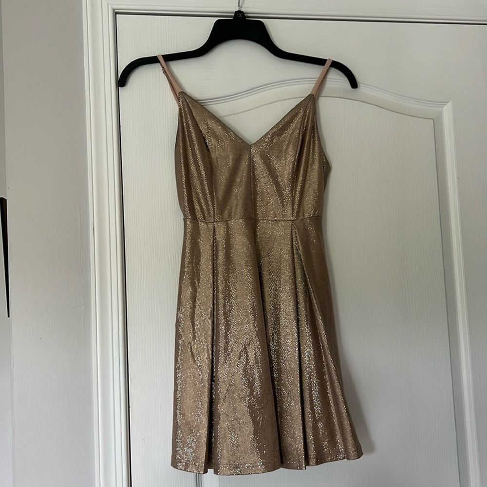 Lulus Lookout Weekend Sparkly Gold Skater Dress